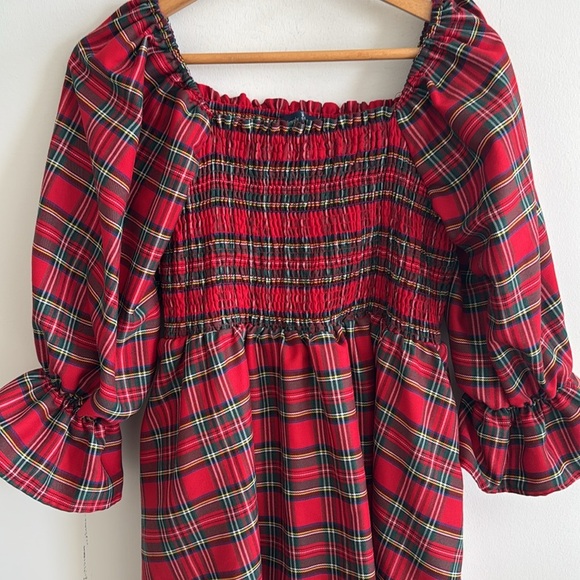 SIMPLY SOUTHERN TARTAN red PLAID smocked nap dress size large - Picture 3 of 8